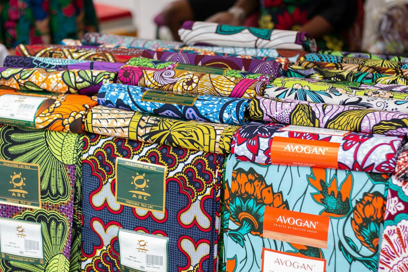 Colourful African fabrics on display